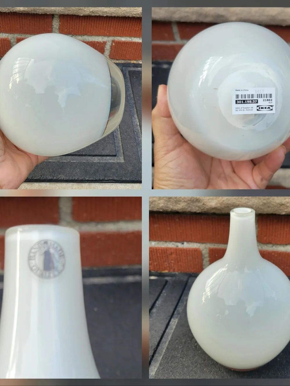 Ikea Salong Vase Opaque White Cased Glass Modernist MCM Hand Blown Retired 8”